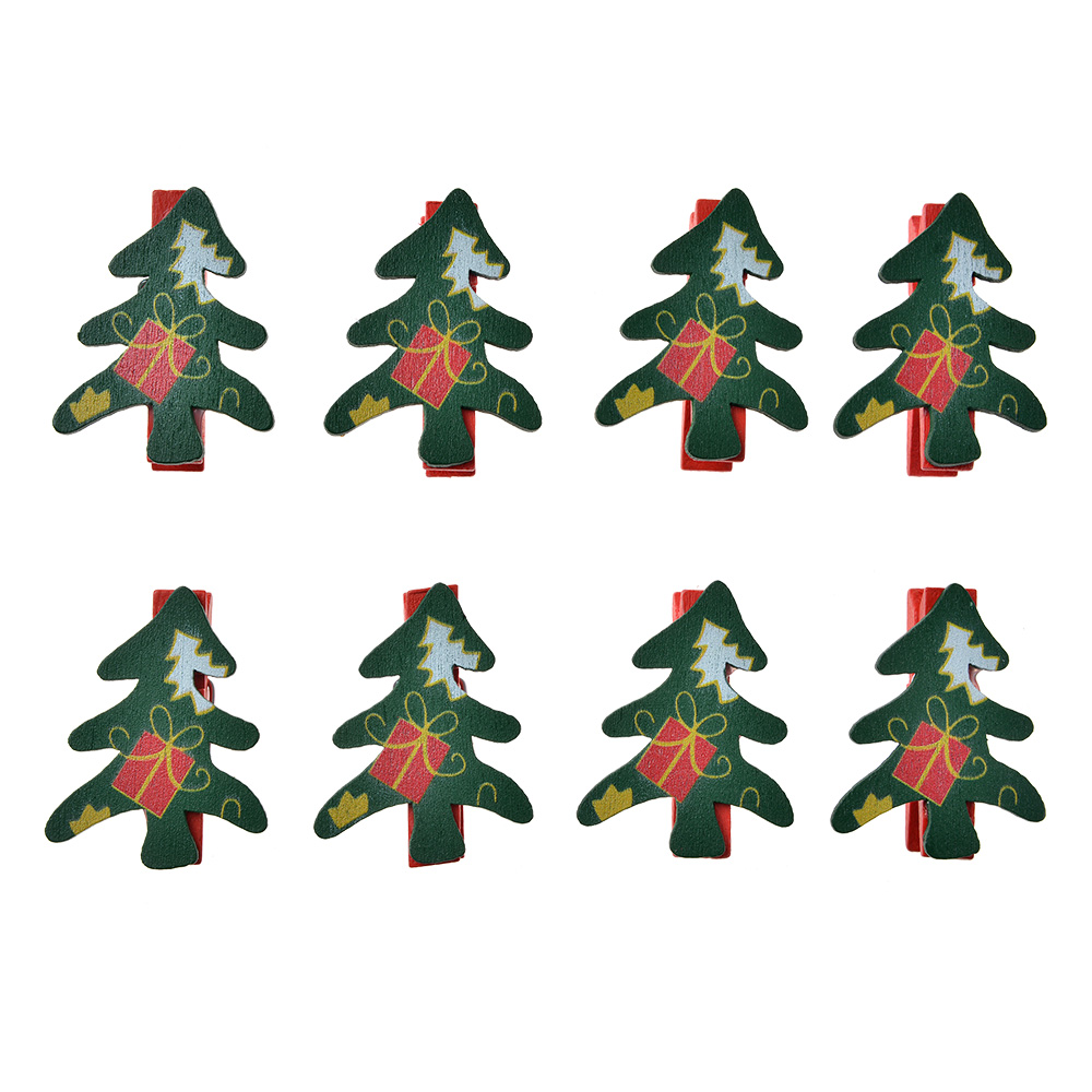 Knijper met kerstboom (set van 8) 3x1x4 cm