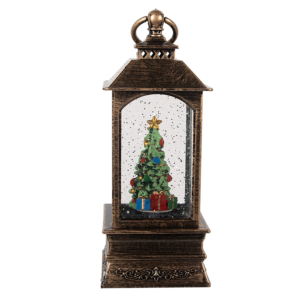 Decoratie lantaarn met kerstboom 8x8x20 cm / 3xAAA