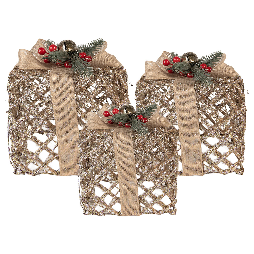 [66308] Decoratie cadeau LED (3) 25x25x30/20x20x24/15x15x17 cm /6xAA