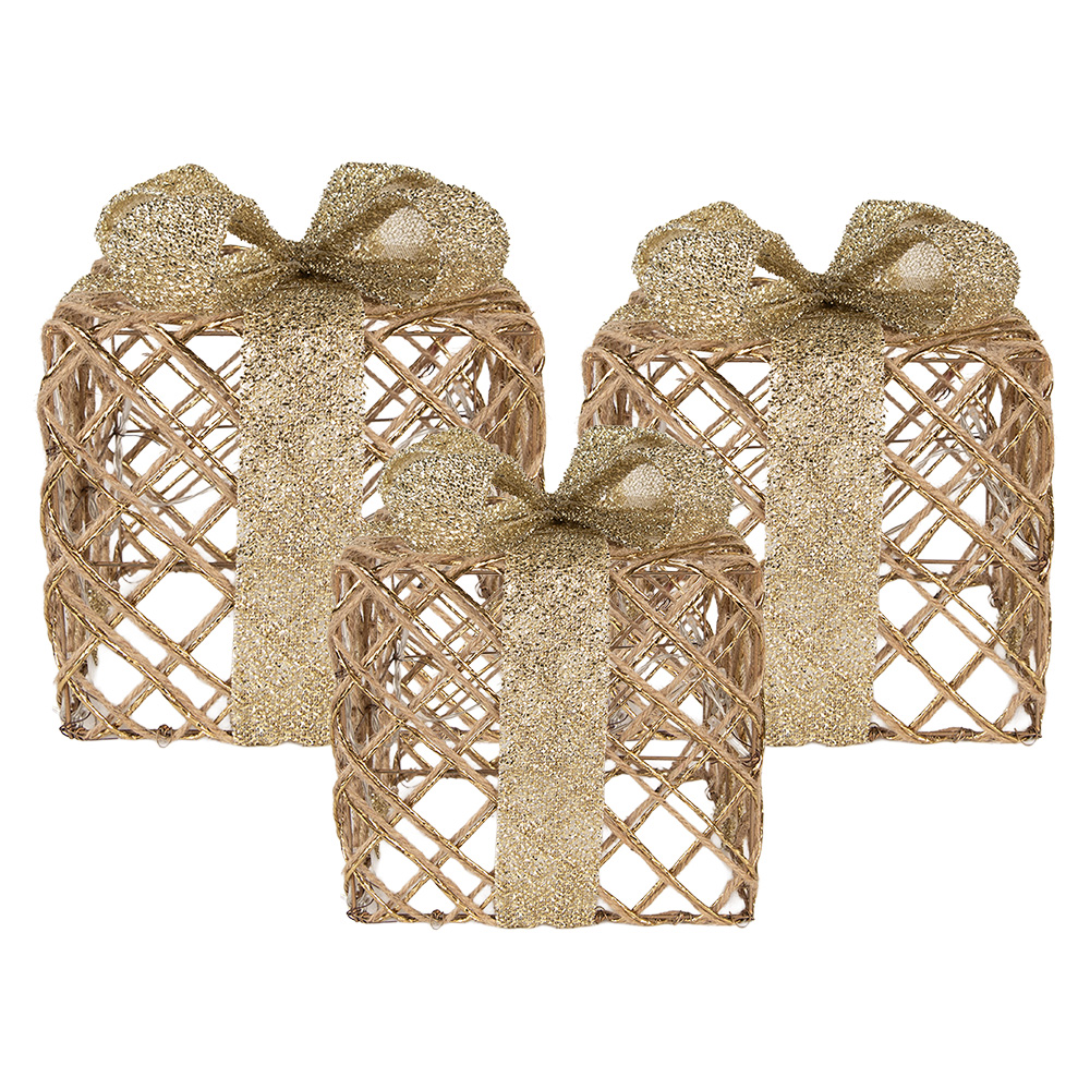 Decoratie cadeau LED (3) 25x25x30/20x20x24/15x15x17 cm /6xAA