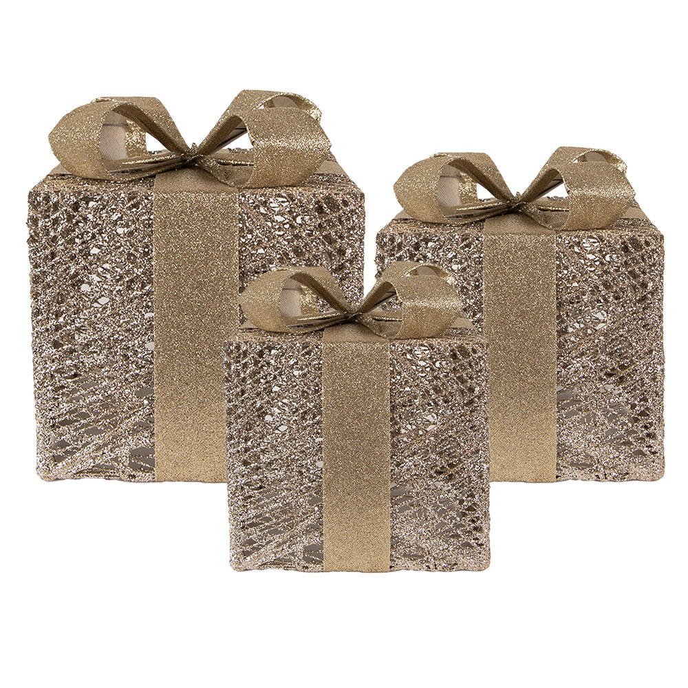 [66312] Decoratie cadeau LED (3) 25x25x30/20x20x24/15x15x17 cm /6xAA