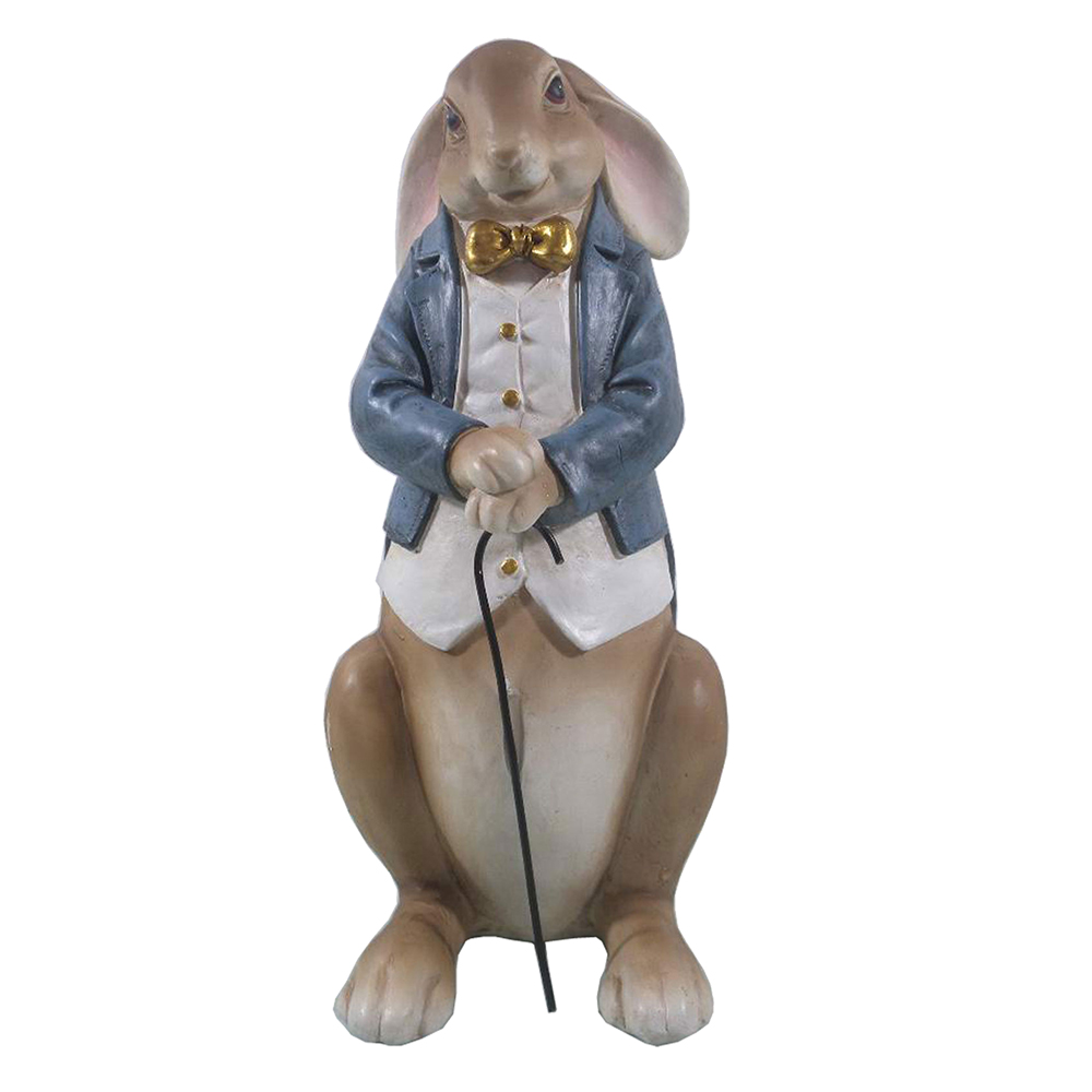 Decoratie konijn met wandelstok 16x13x32 cm