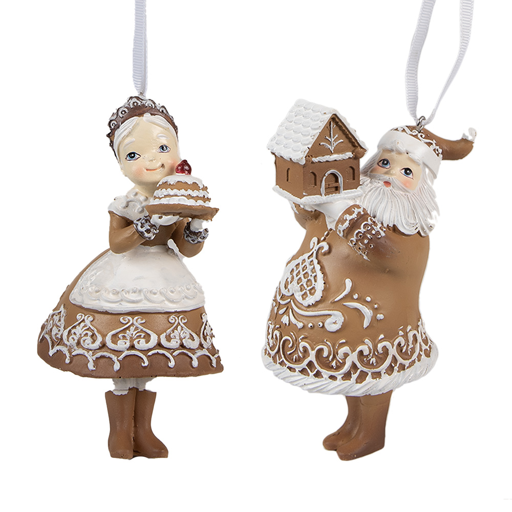 [6PR3902GG] Hanger kerstman en kerstvrouw (set van 2) 9x7x13 / 8x6x13 cm