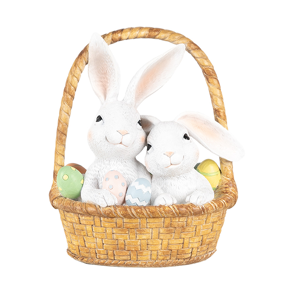 [6PR5219] Decoratie konijnen in mand 17x13x20 cm