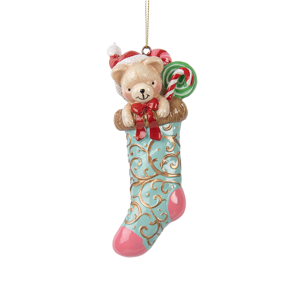 [6PR5615] Decoratie hanger beer in kerstsok 7x5x15 cm