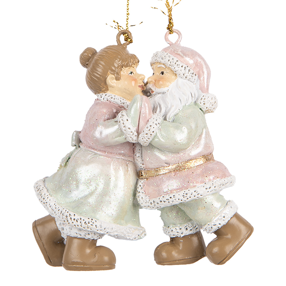 Decoratie hanger kerstman met kerstvrouw 7x4x8 cm