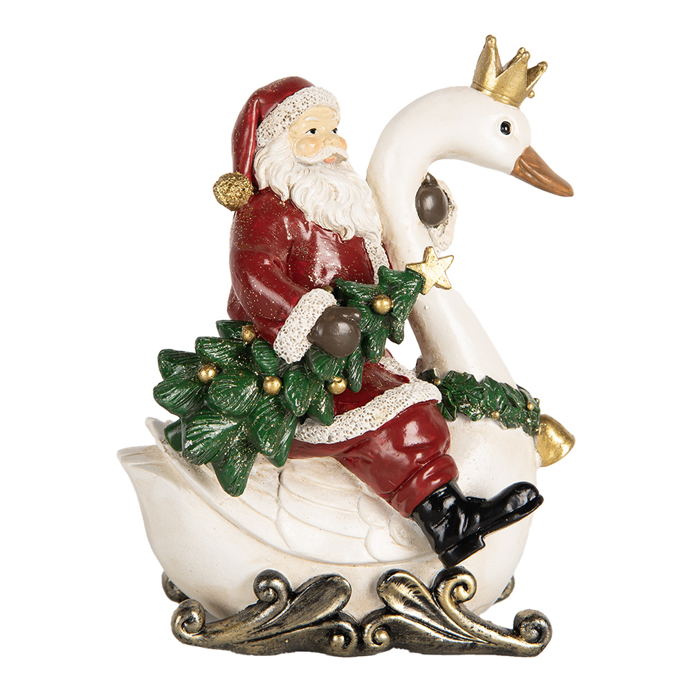 [6PR5671] Decoratie kerstman op zwaan 13x10x16 cm