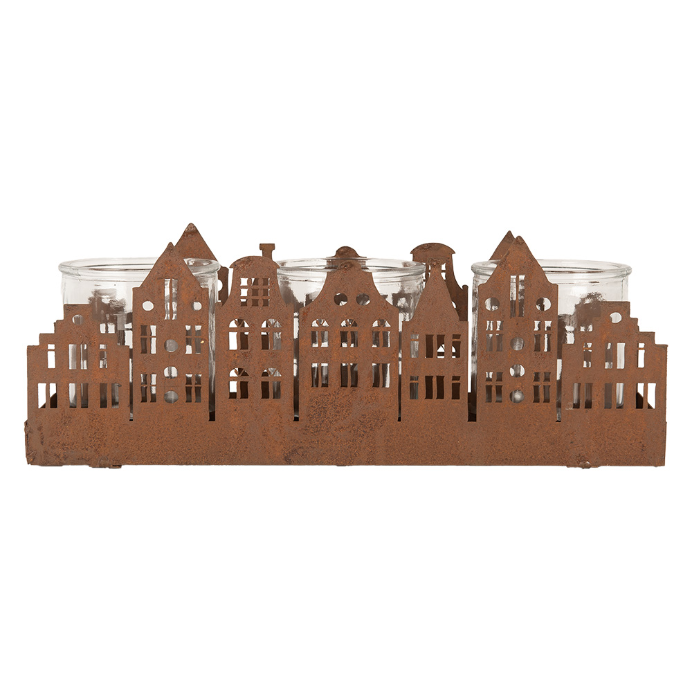 Waxinelichthouder huisjes 30x9x11 cm
