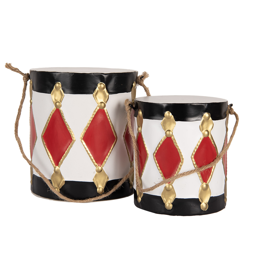 [6Y5808] Decoratie Trommel (set van 2) Ø 15x18/35 / Ø 13x14/28 cm