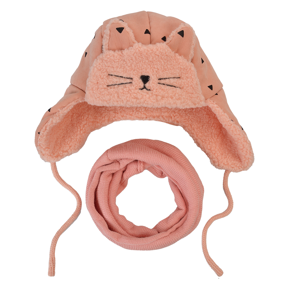 Kinder Sjaal / muts set roze